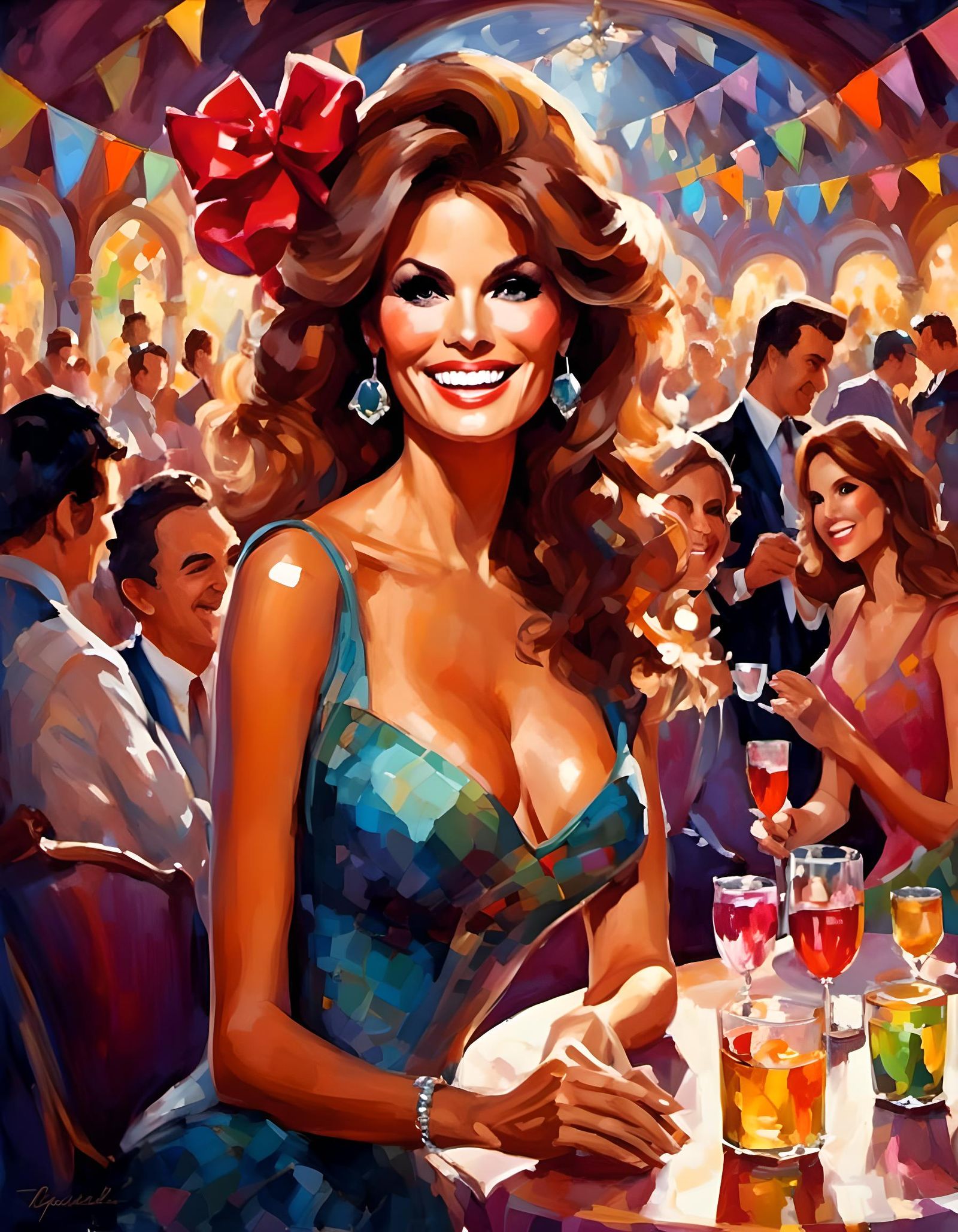Raquel Welch Portrait in Impressionist Style