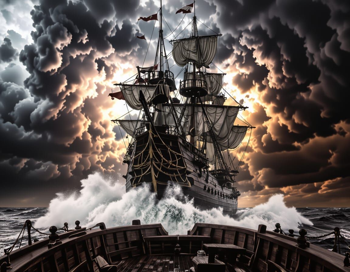 Galleon Navigating Stormy Seas off Cape Horn