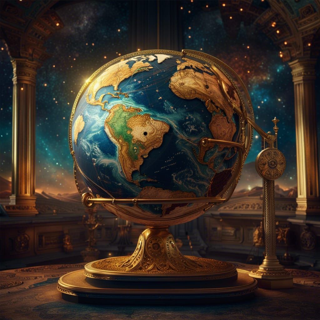 Golden Planet Earth: Holographic Cosmic Astral Illustration