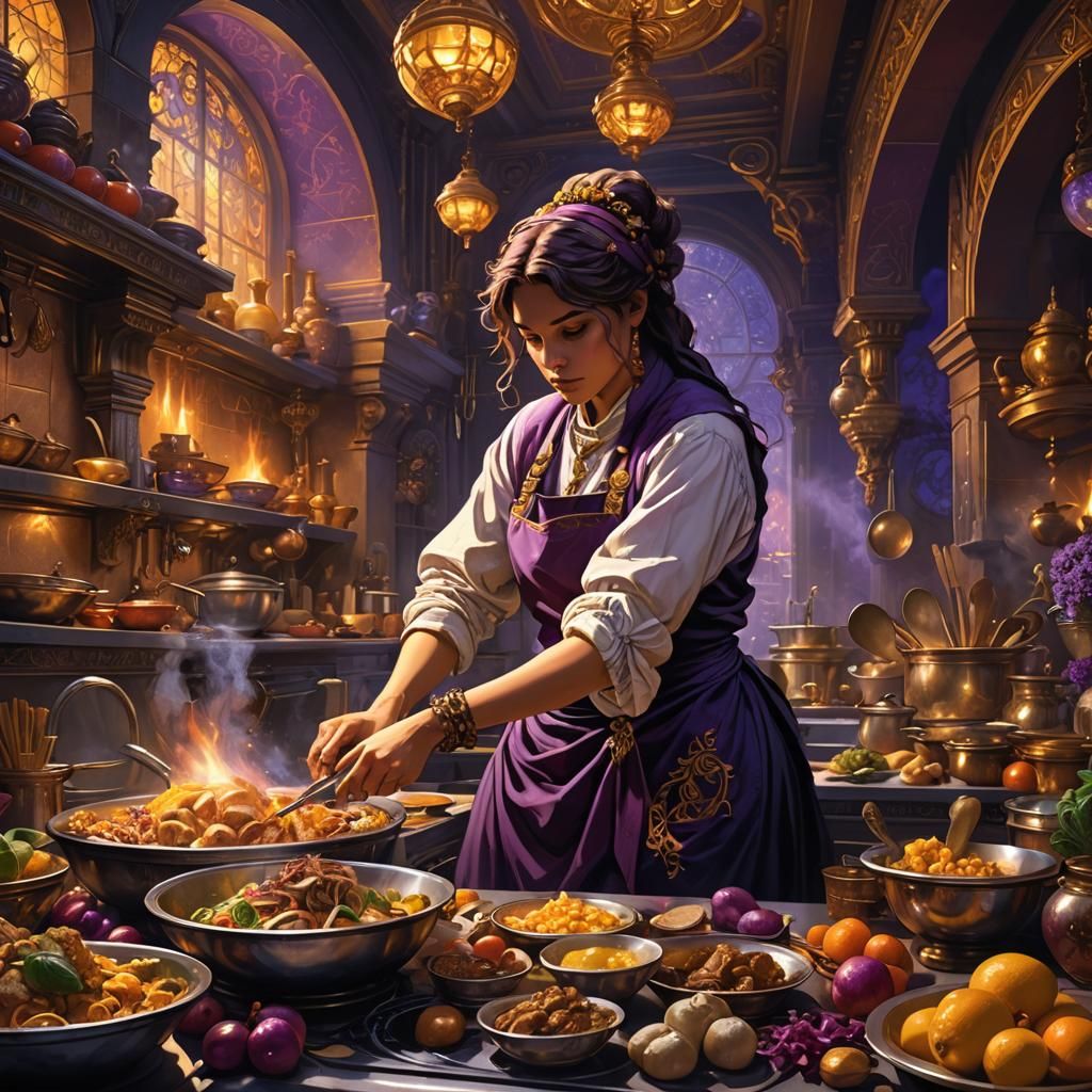 Ornate Kitchen Scene in Dark Fantasy Style