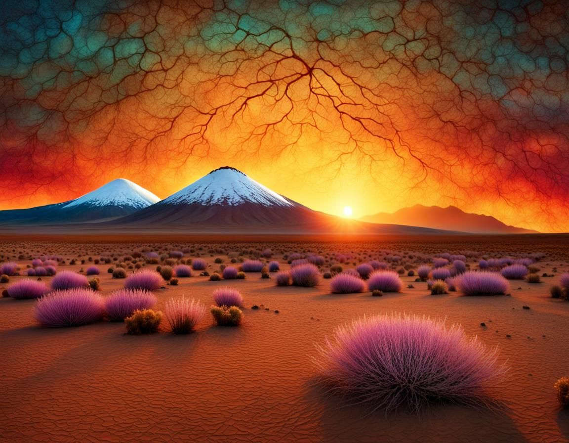 Atacama Desert Sunrise in Pre-Raphaelite Style