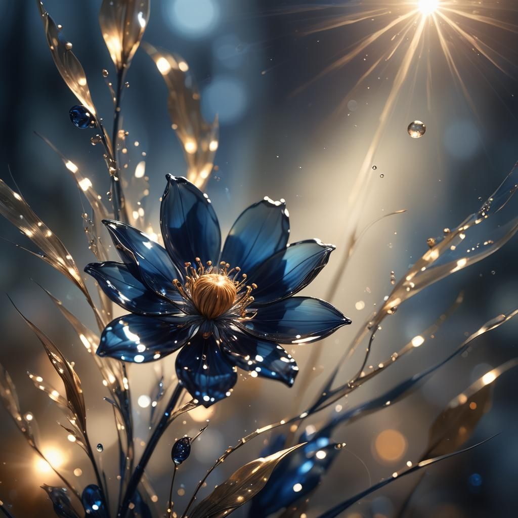 Ethereal Glass Flower Concept Art in Gold and Blue
