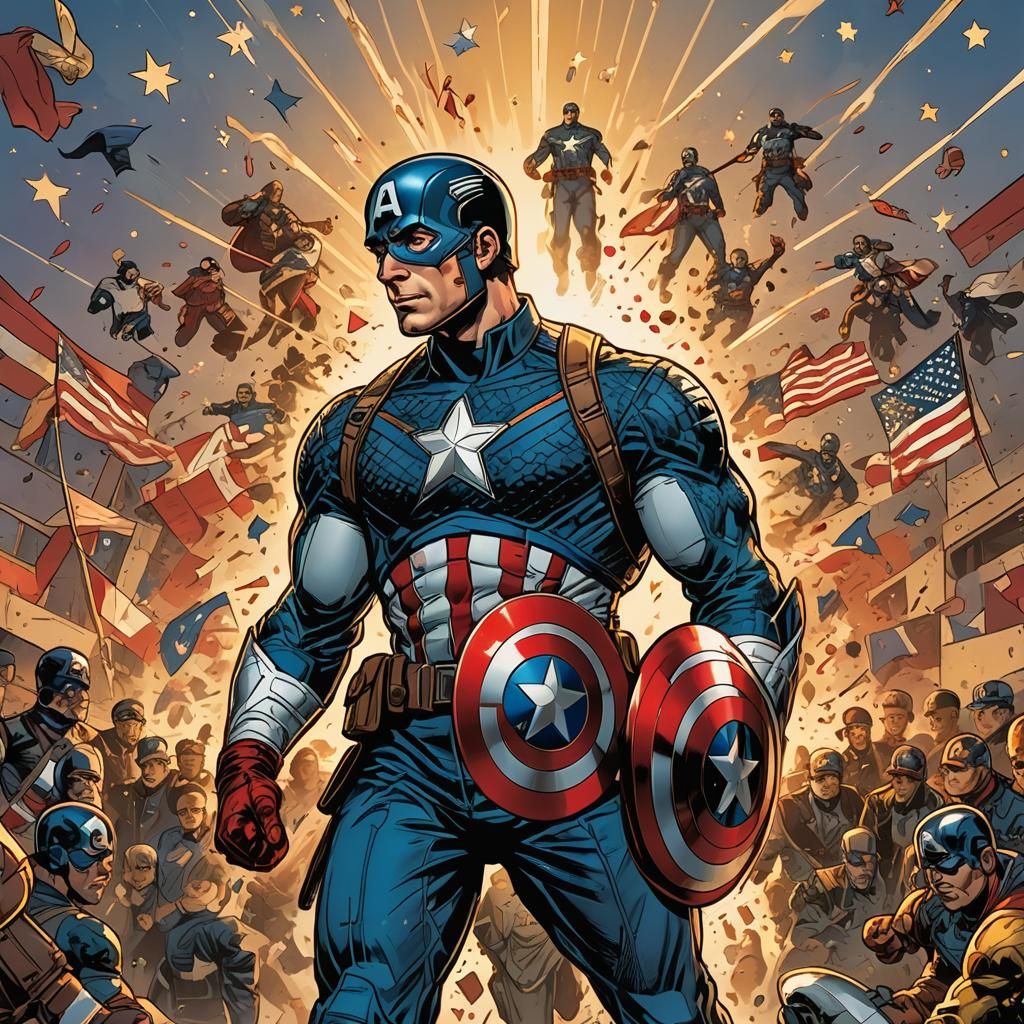 Captain America Comic Book Illustration in Graphic Style