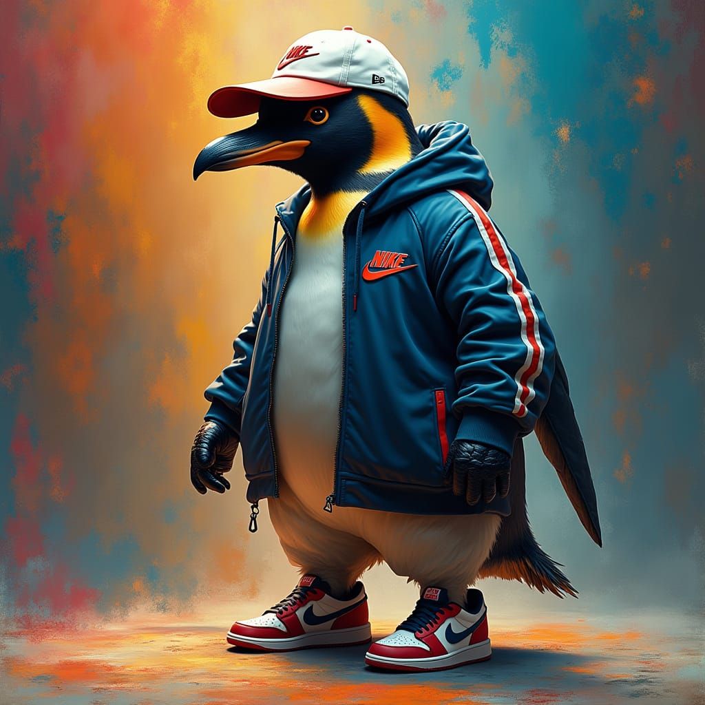 Surreal Penguin Character in Nike Gear, Concept Art