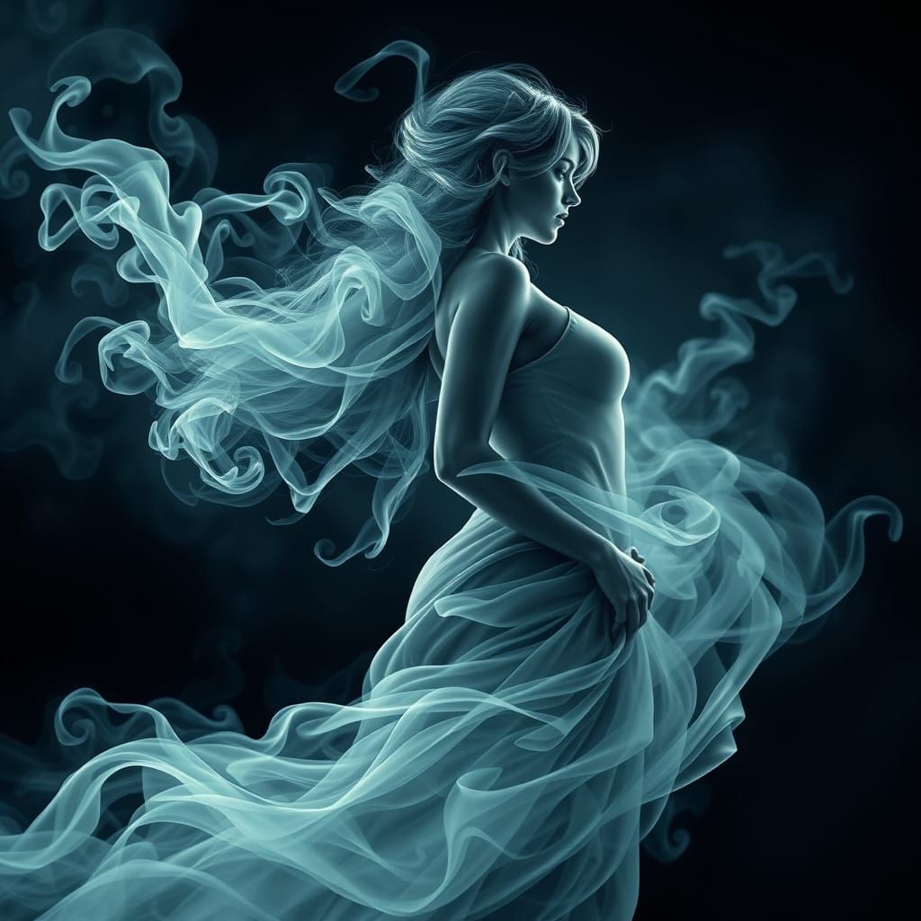Ethereal Smoke Lady in Noir Splash Background