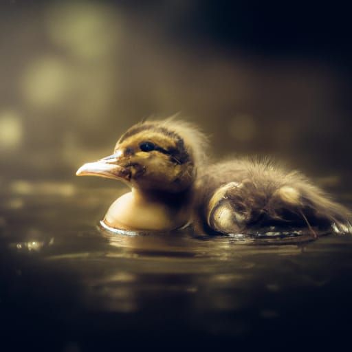 Fluffy Duckling Swimming: Digital Matte Painting