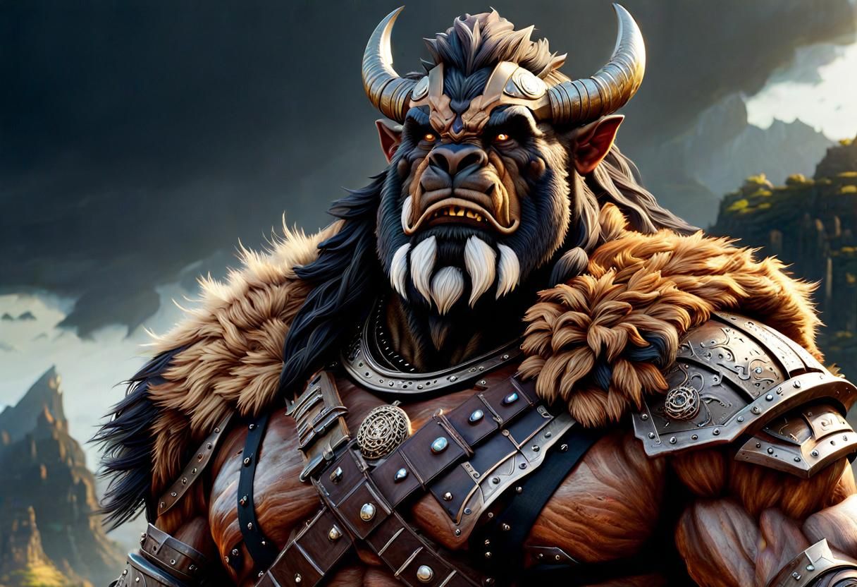 Epic Bugbear Barbarian Warrior Playing Lute