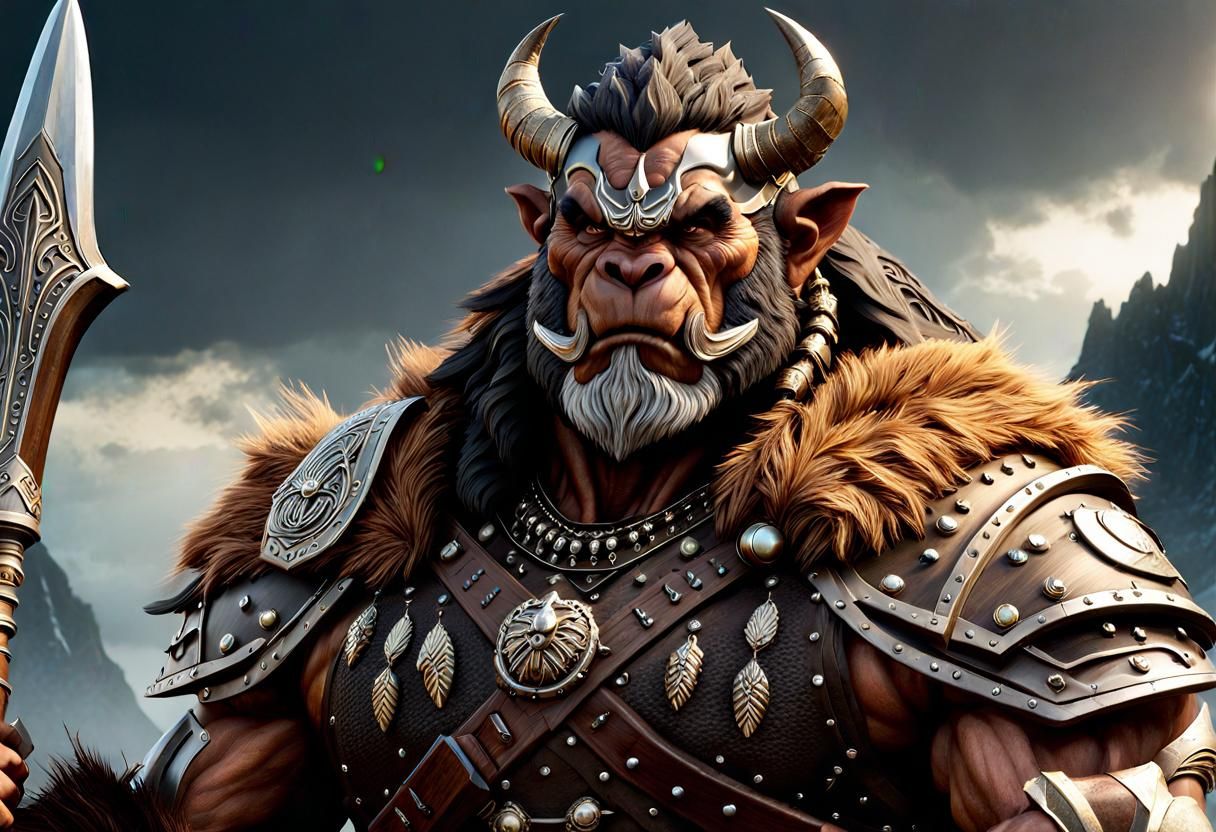 Epic Bugbear Barbarian Warrior Playing Lute