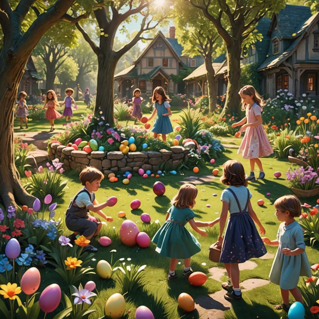 Whimsical Easter Egg Hunt Fantasy Art