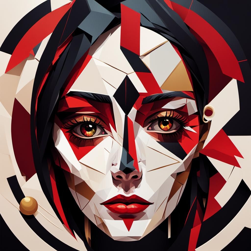 Abstract Geometric Female Face in Cubist Style