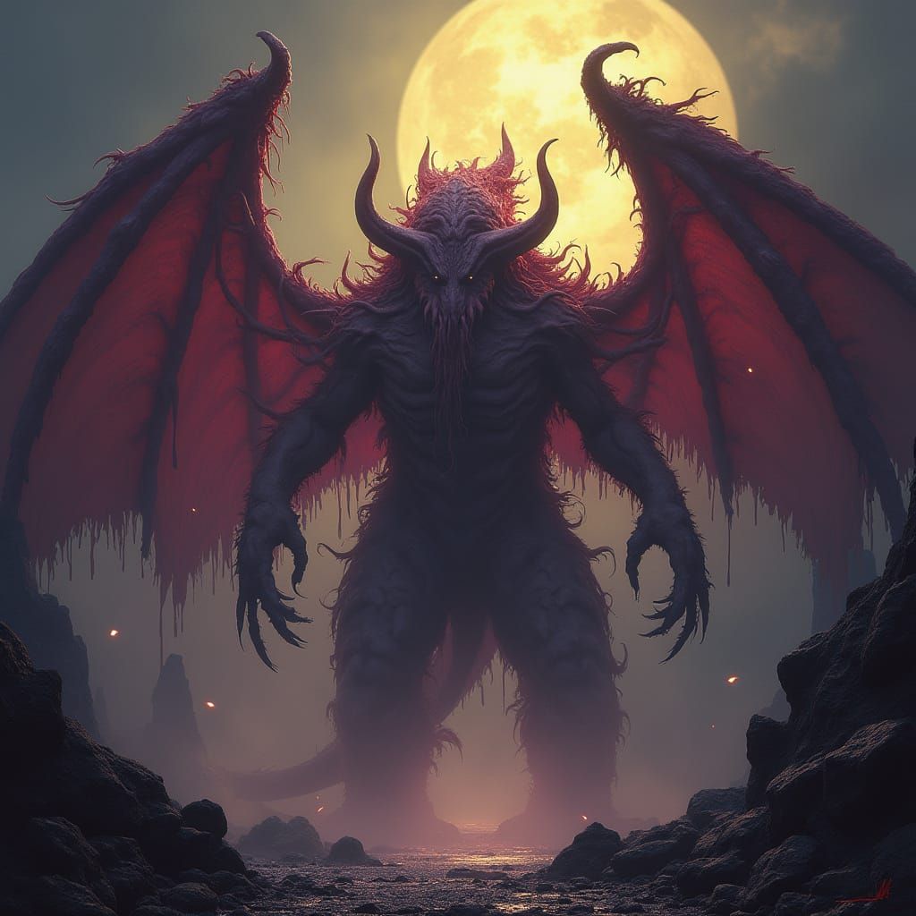 Gargantuan Kaiju Emerges with Bloody, Tattered Wings in a Da...