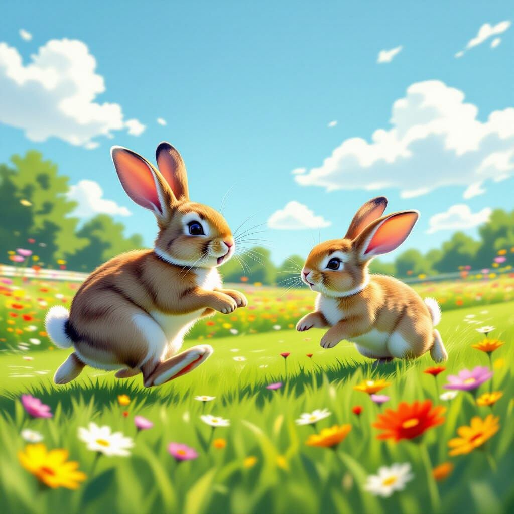 Rabbits Race on Lush Track in Vibrant Illustration