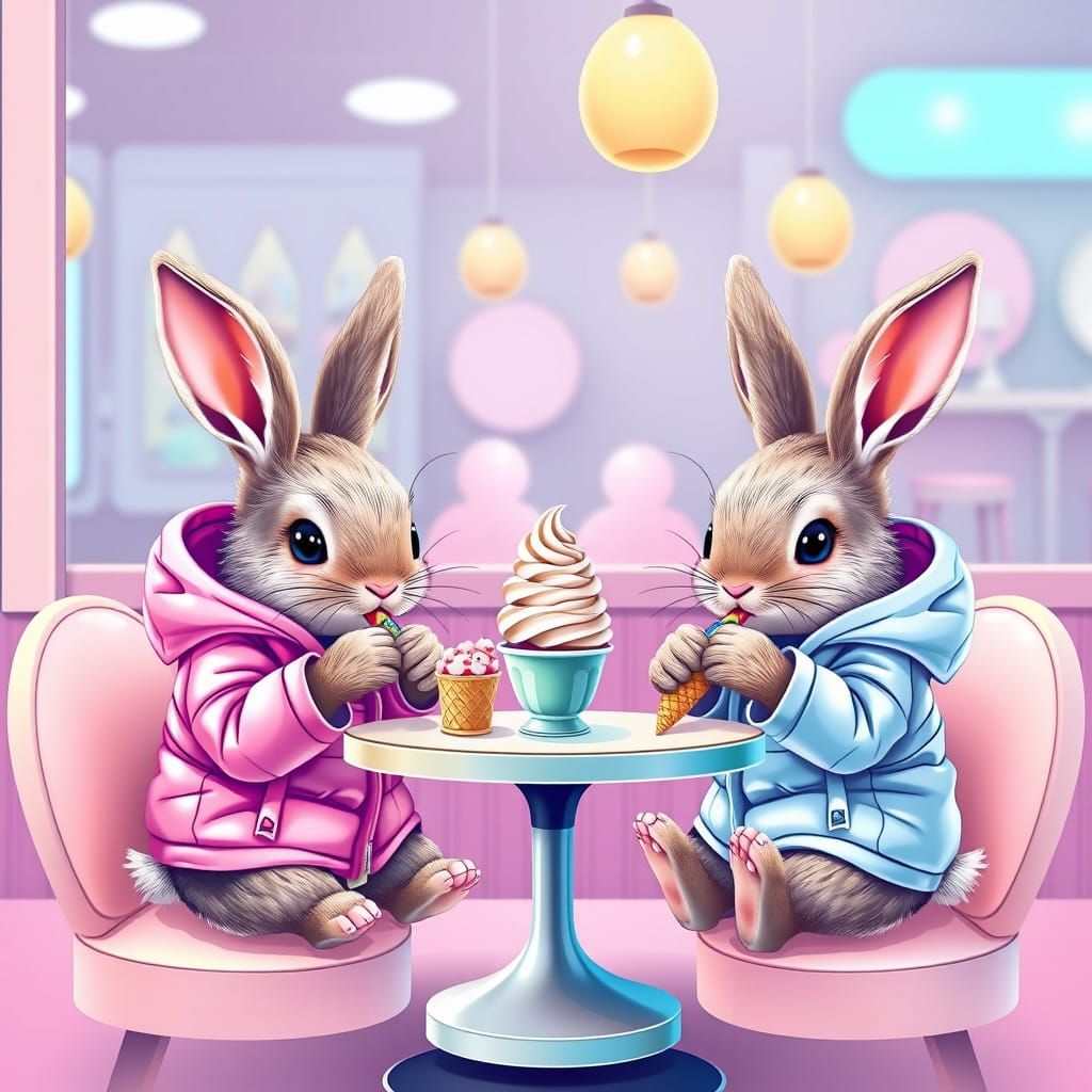 Whimsical Winter Wonderland of Baby Bunnies in Pastel Paradi...