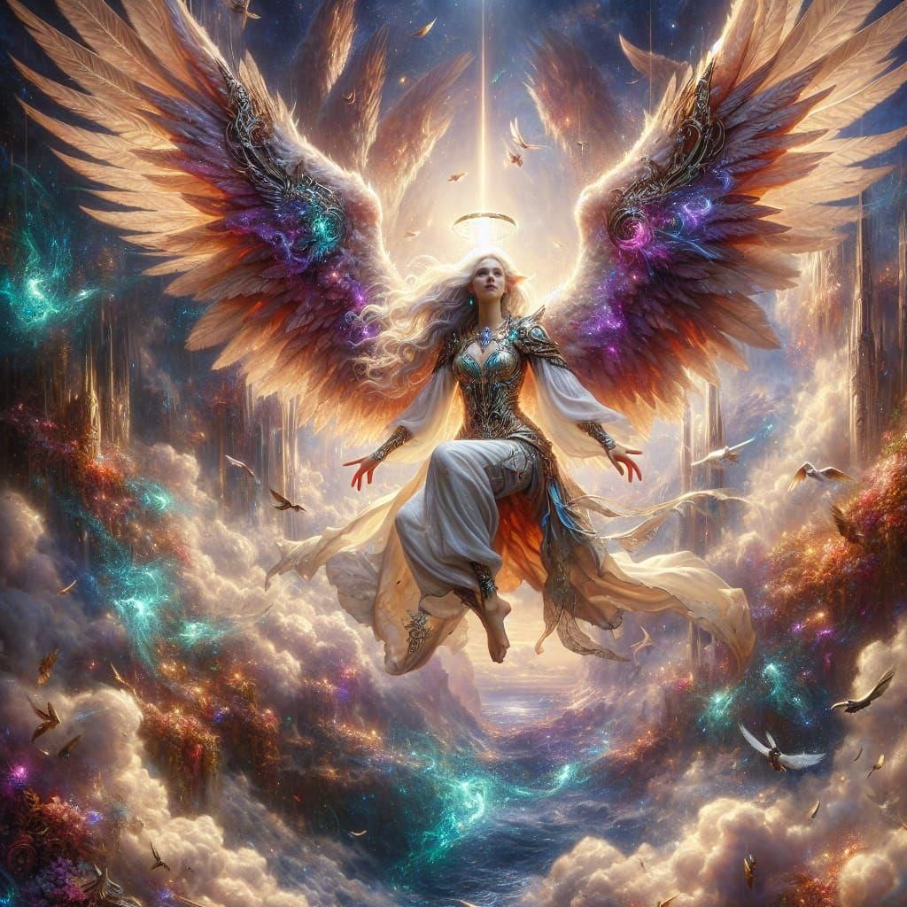 Angelic Descent: A Detailed Digital Painting