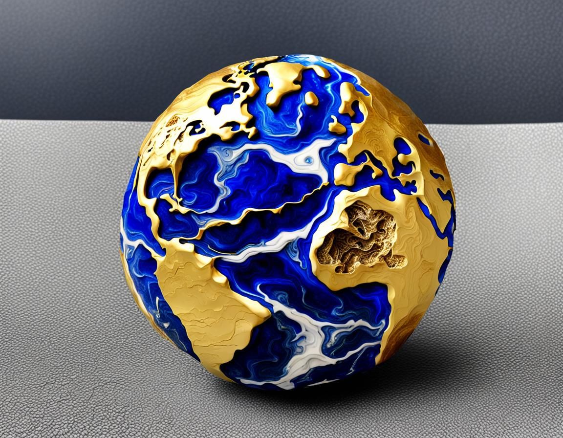 Alien Planet Marble Sculpture in Kintsugi Style