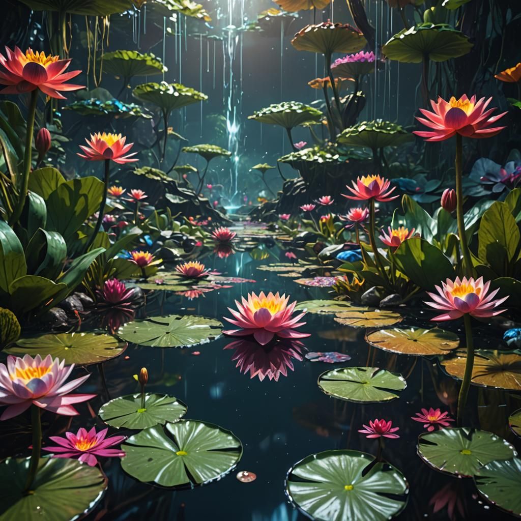 Rainbow hematite water lily