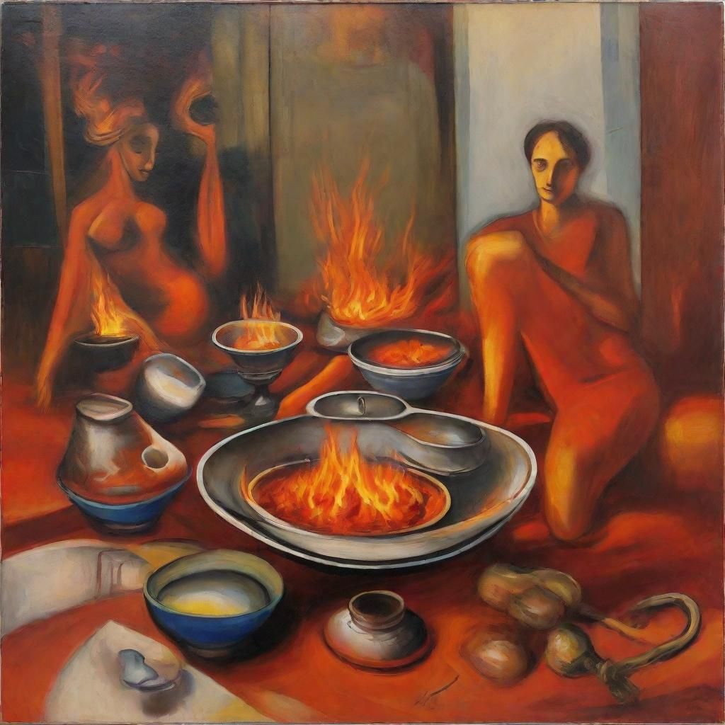 Fiery Furniture: A Surreal, Colorful Composition