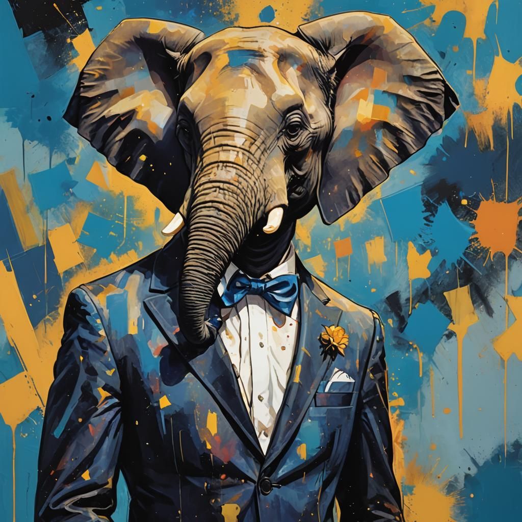 Elephant in Tuxedo: Renaissance-Inspired Pop Art