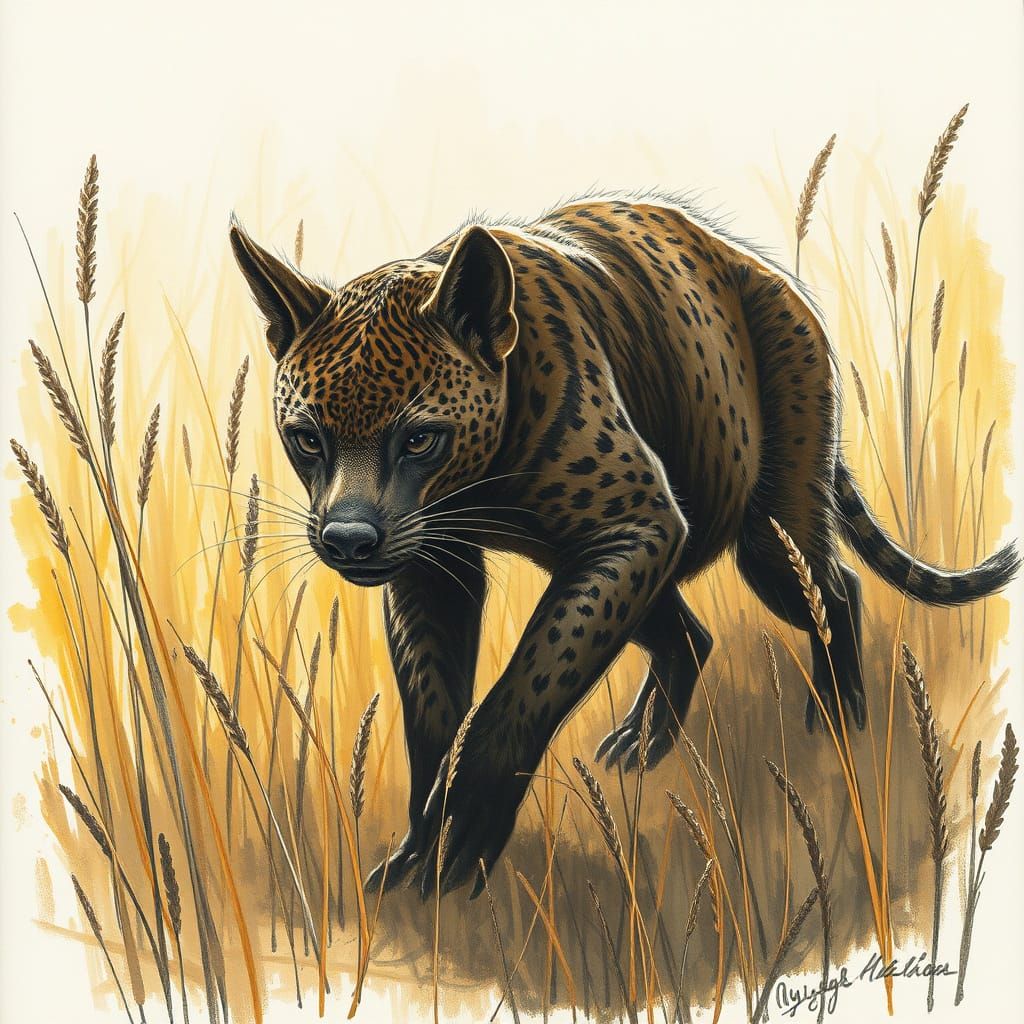 Thylacoleo in Australian Outback, Charcoal Drawing