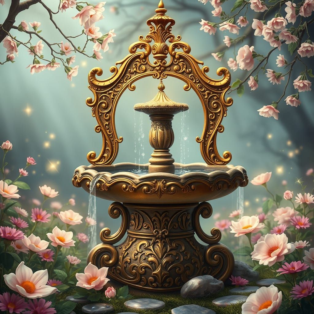 Fantasy Wishing Fountain in Fairytale Garden