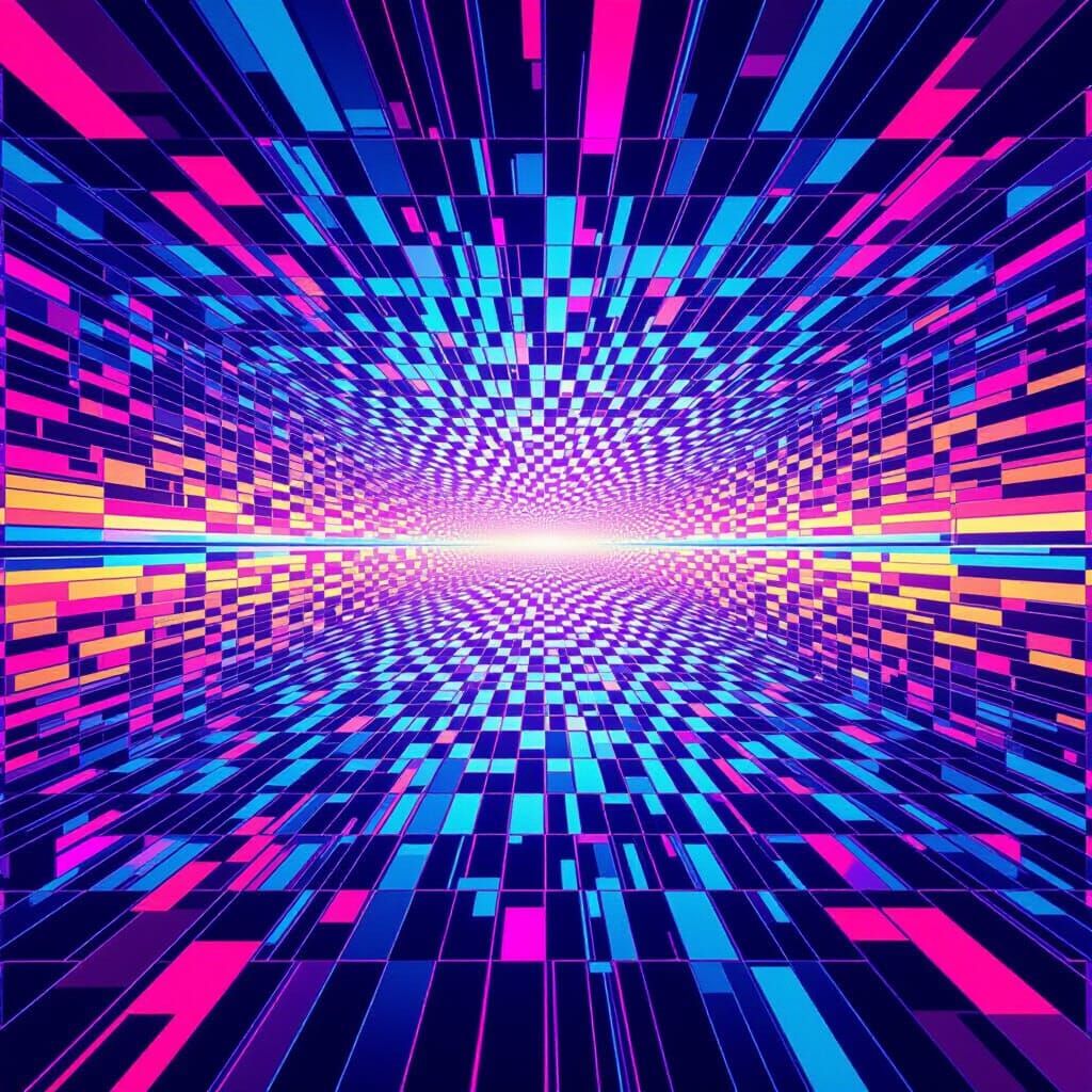 Surreal Geometric Abstraction with Neon Rivers