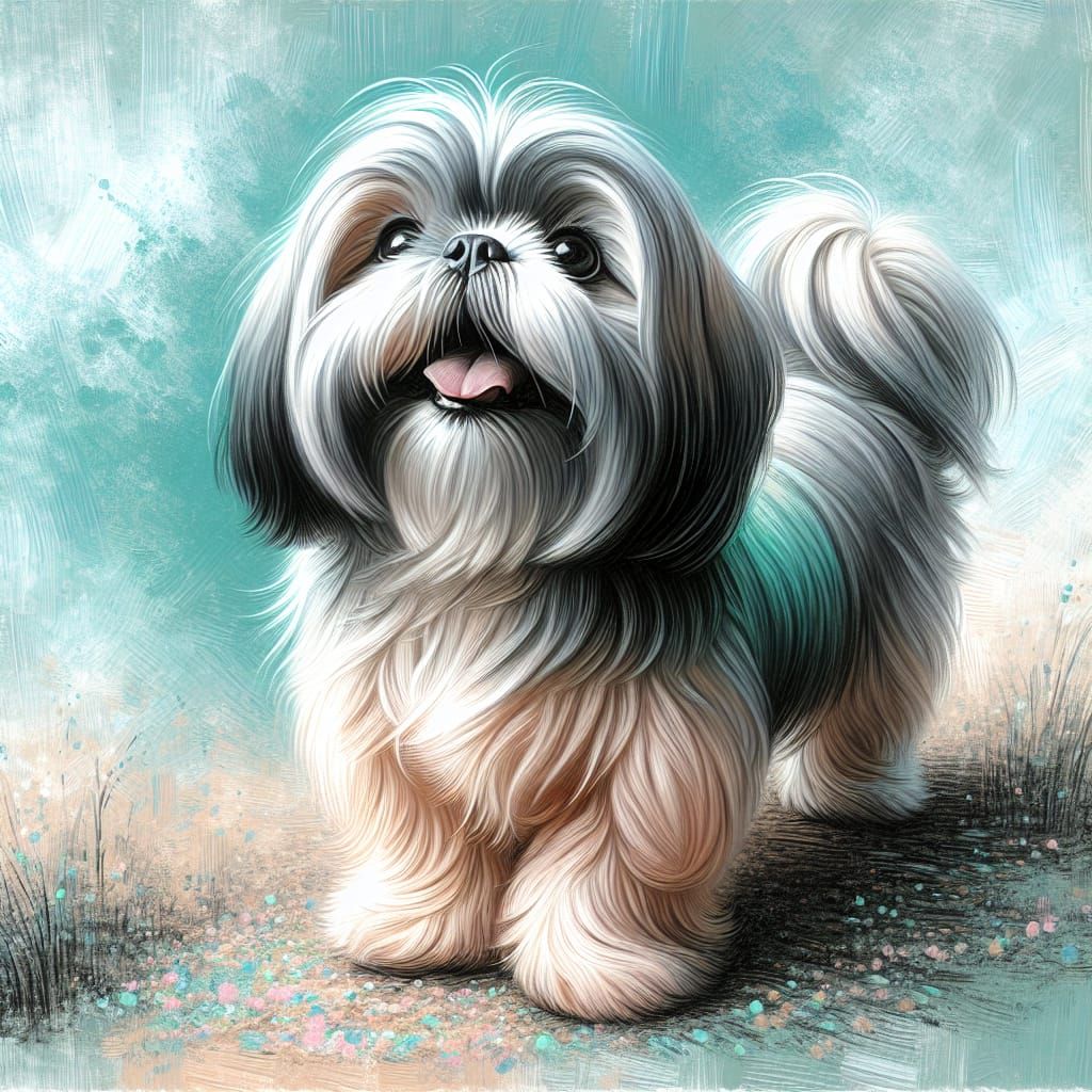 Petite Shih Tzu Smiles in Pastel Wonderland