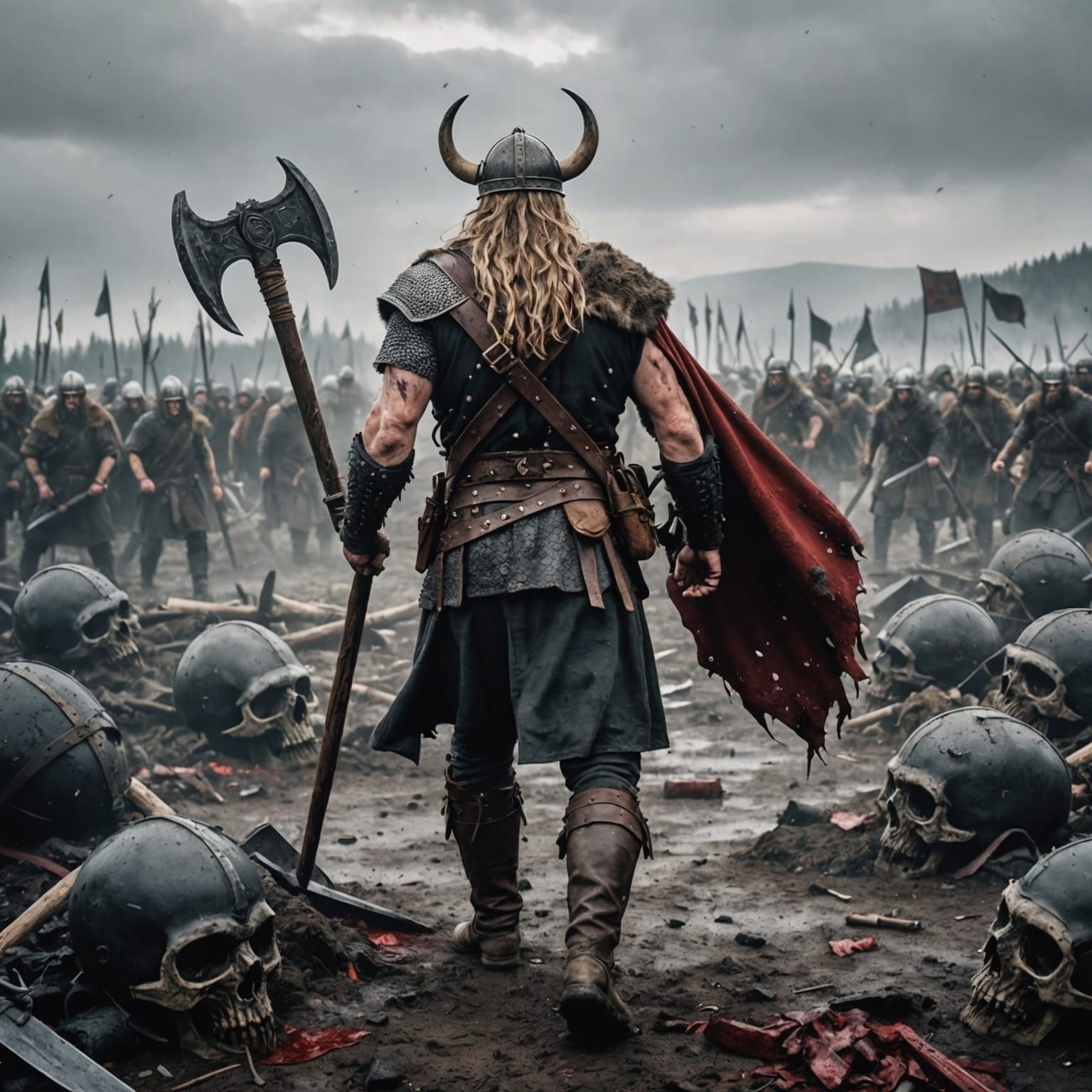 Viking Warrior Leaving Battlefield Aftermath