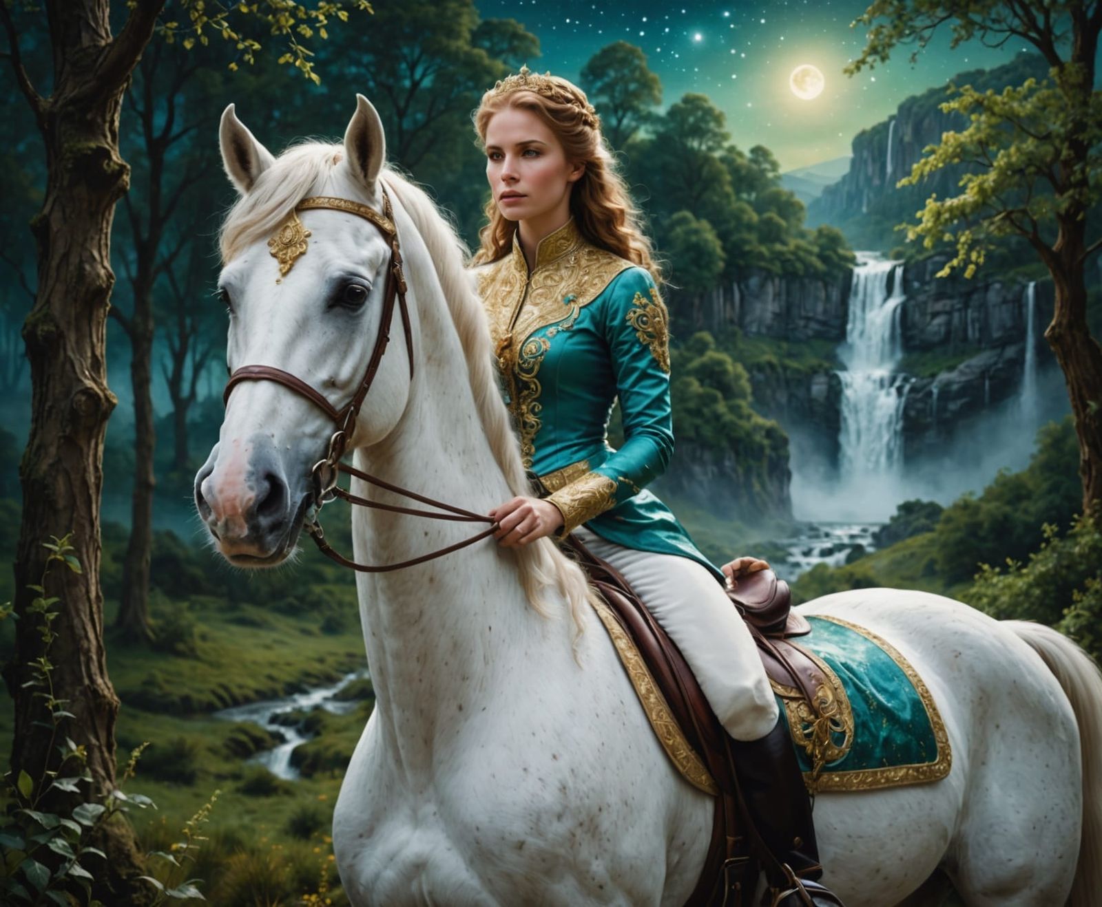 Queen on Arabian Horse Overlooking Milky Way