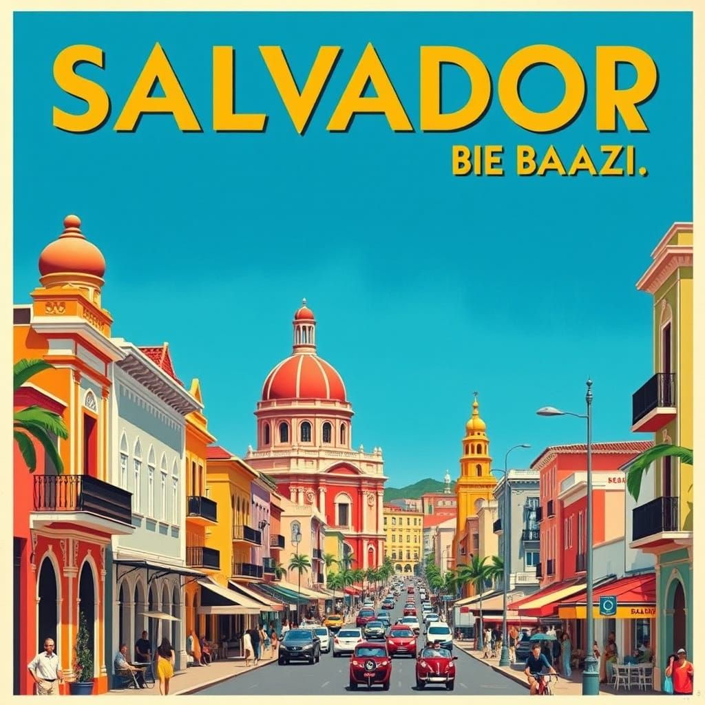 Salvador De Bahia Brazil Vintage Travel Poster