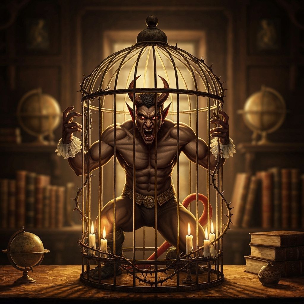 Enraged Devil Trapped in Ornate Birdcage: Baroque Style
