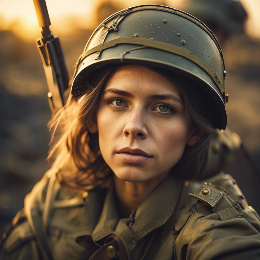 Battle-Wary Soldier Resting During Golden Hour