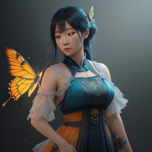 South Korean Girl Charcoal Drawing, Digital Art