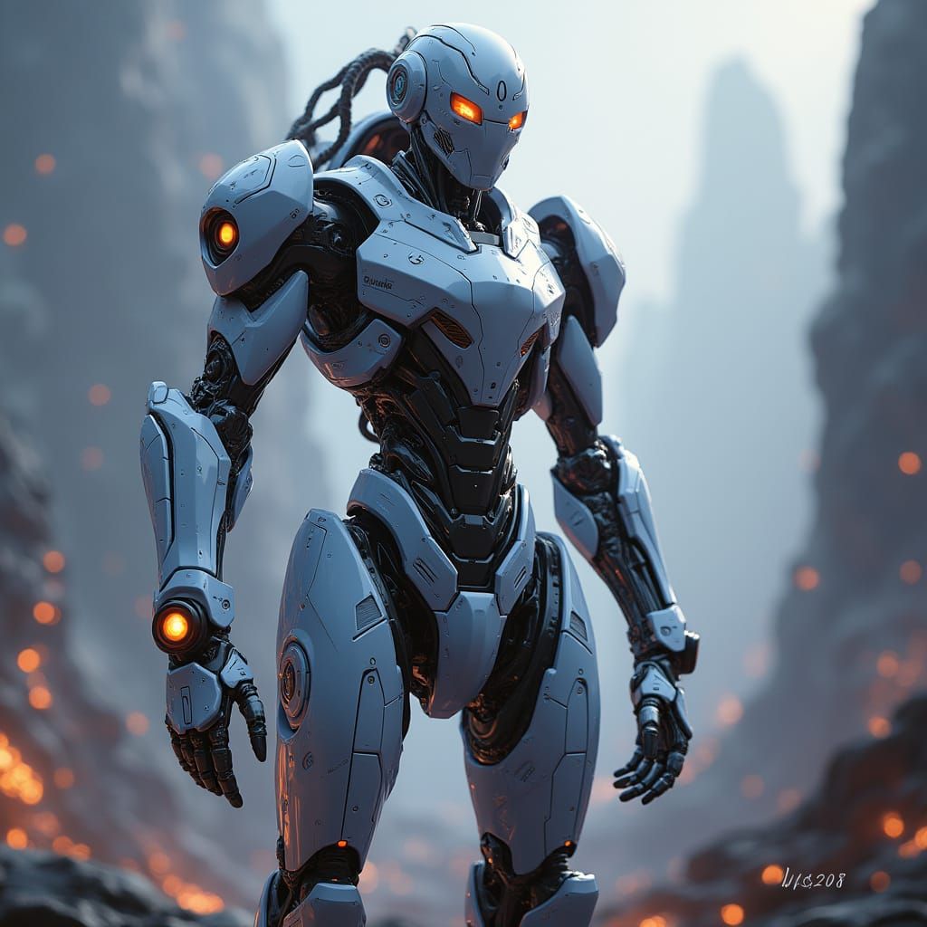 Futuristic Robot in Fantastical Environment