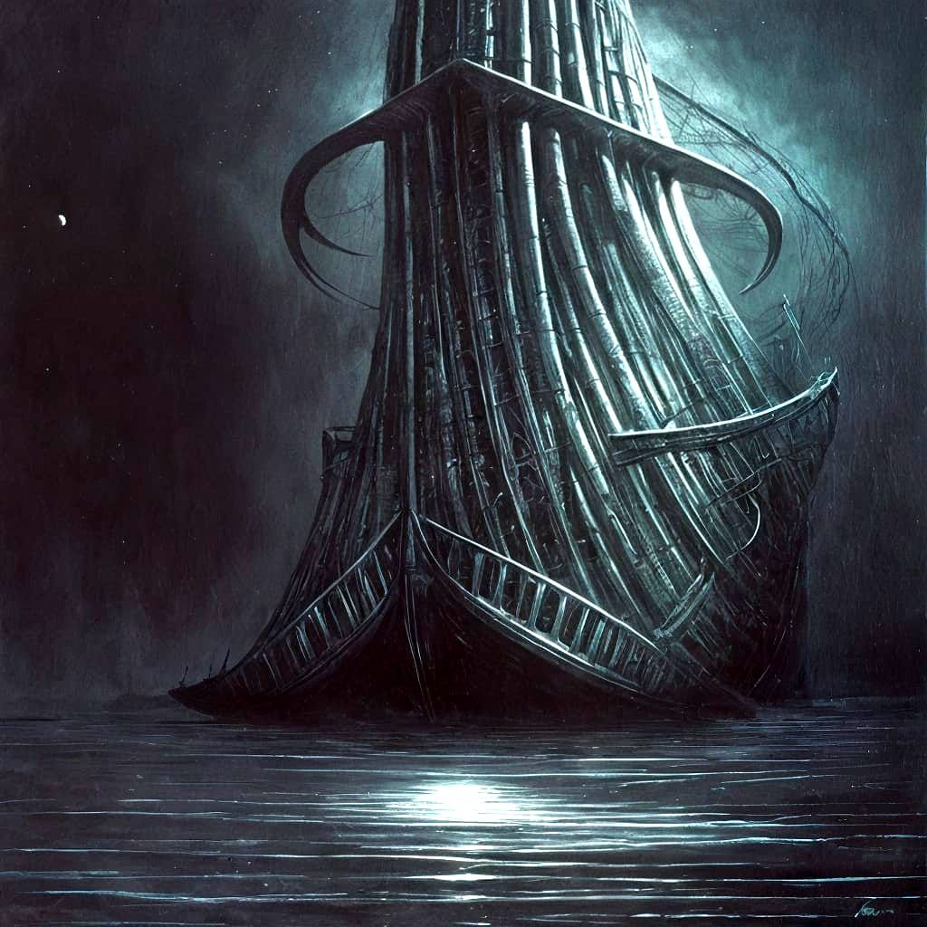 Ghost Ship at Night: Surreal Dark Art