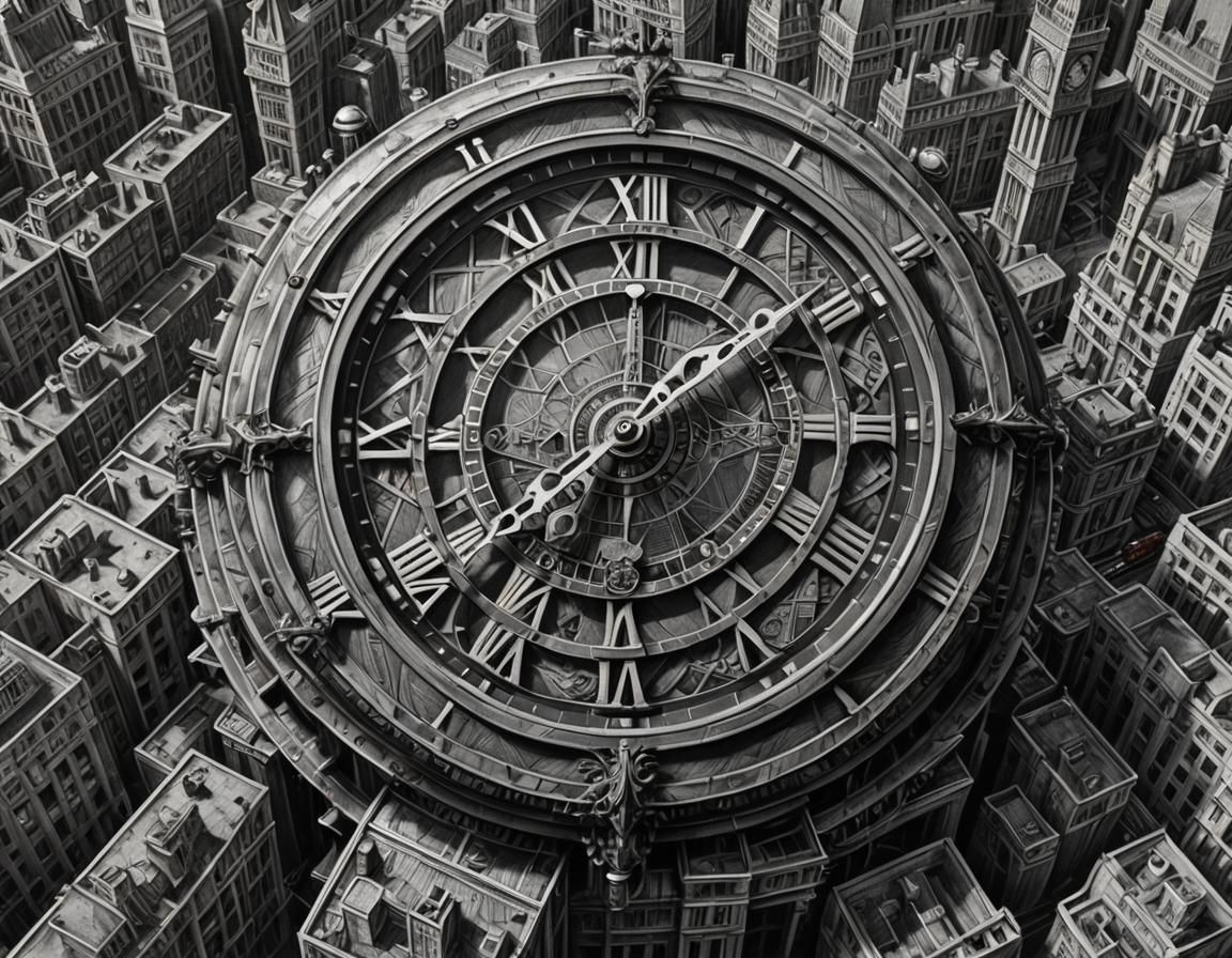 Mysterious Clock Tower over London in Charcoal