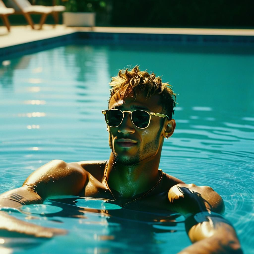 Neymar Lounging Poolside: A Cinematic Film Still