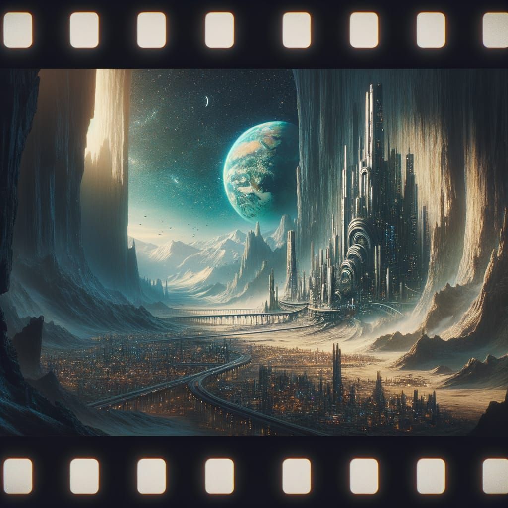 Sci-Fi City Inside Cavern with Miniature Earth