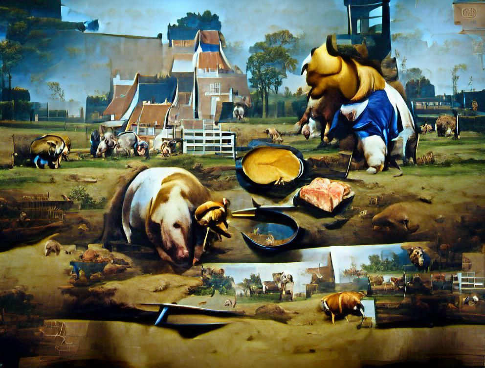 Surreal Farm: Pig-Nosed Bull in Dutch Golden Age Style