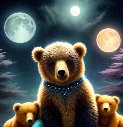Chibi Bears Sleeping on Bioluminescent Moon