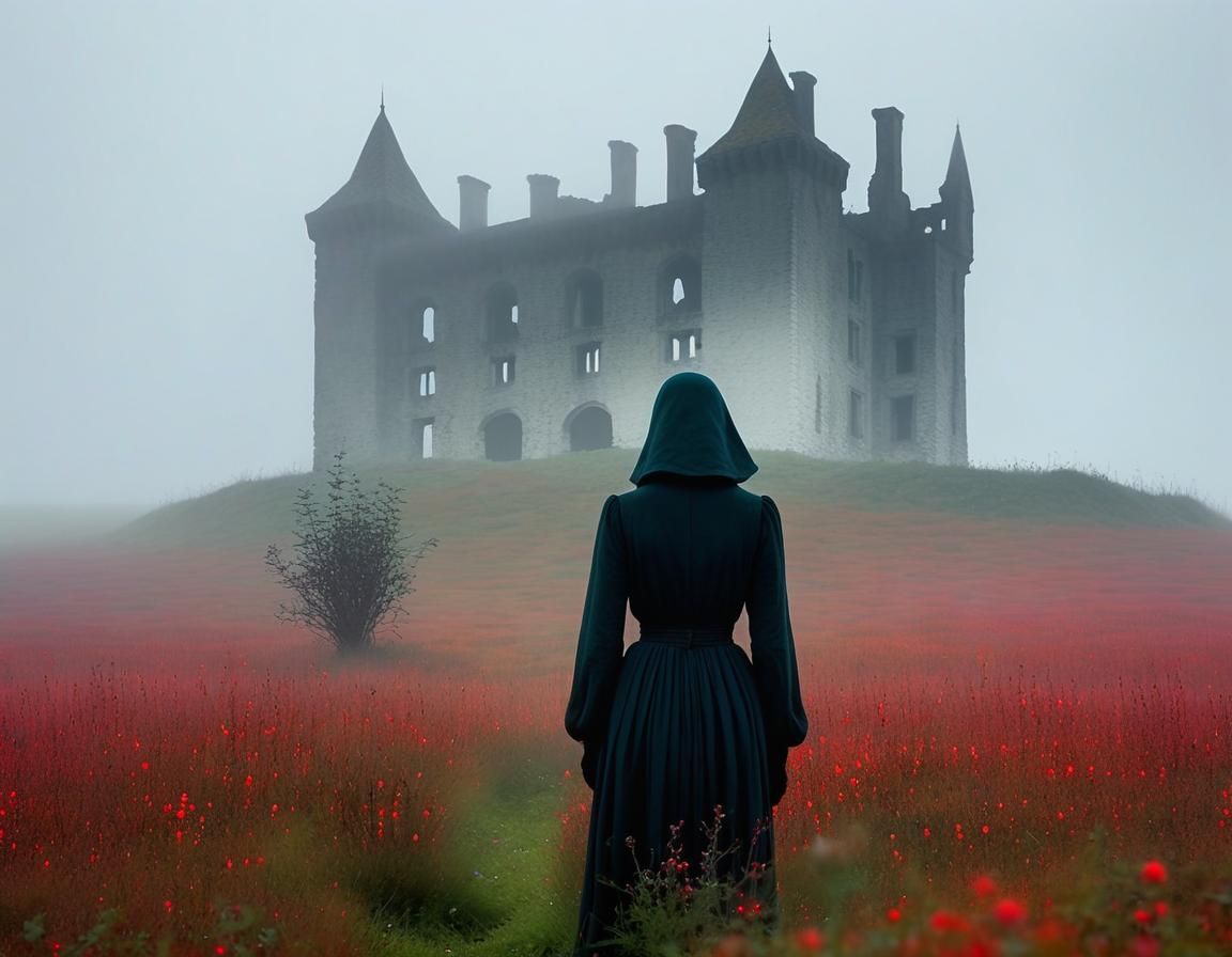 Eerie Dufaycolor Photo of Woman in Flower Meadow