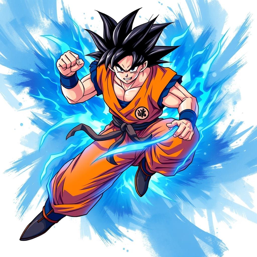 Heroic Goku in Electric Blue Aura, Anime-Inspired