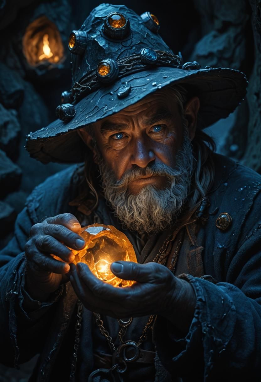 Dwarf Miner Discovers Gem in Cave
