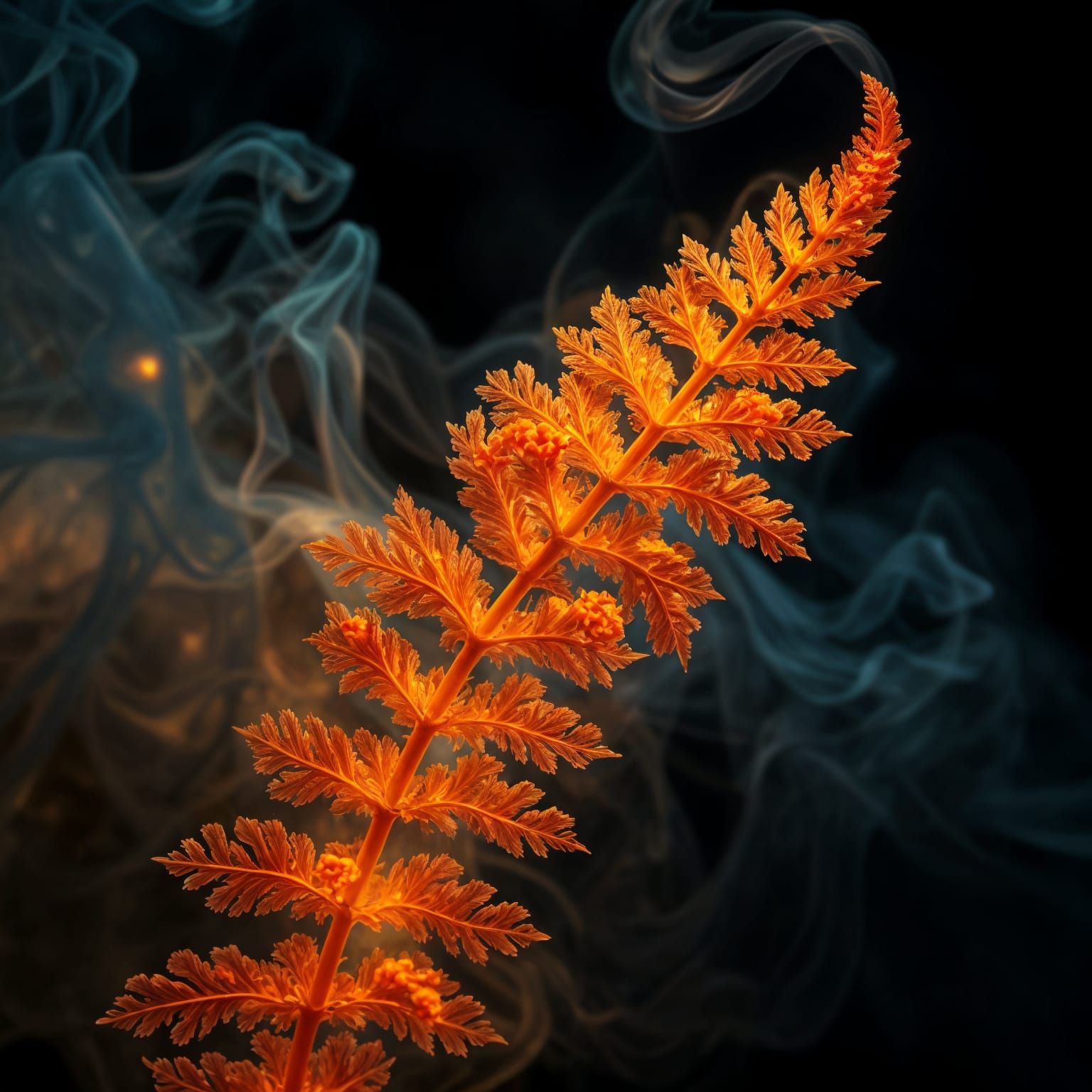 Ethereal Fern Blooms in Cosmic Smoke