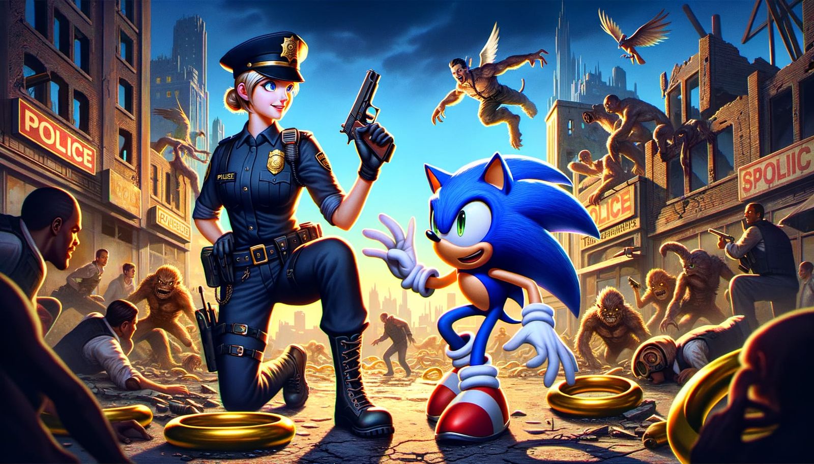 Dynamic Crossover: Police Officer and Blue Hedgehog in Ruins