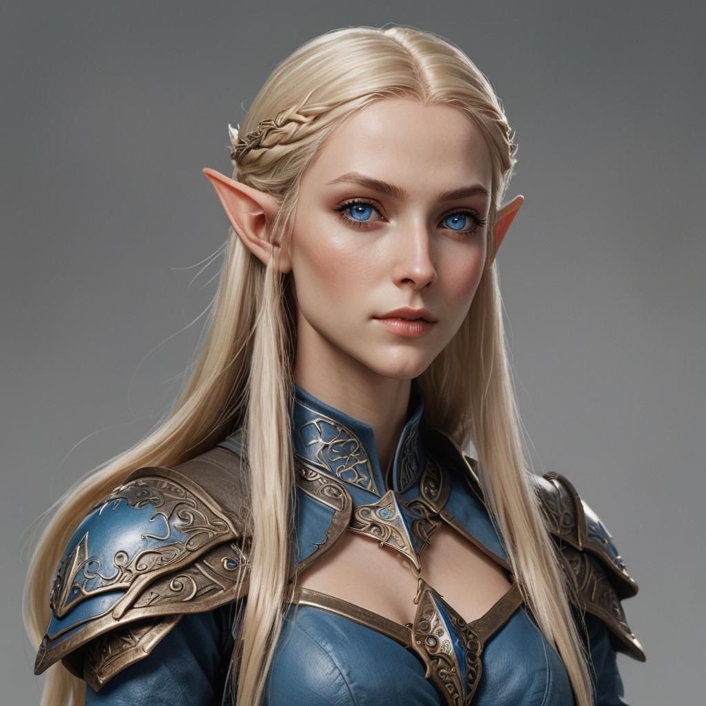 Ethereal High Elf Maiden with Golden Tresses and Sapphires