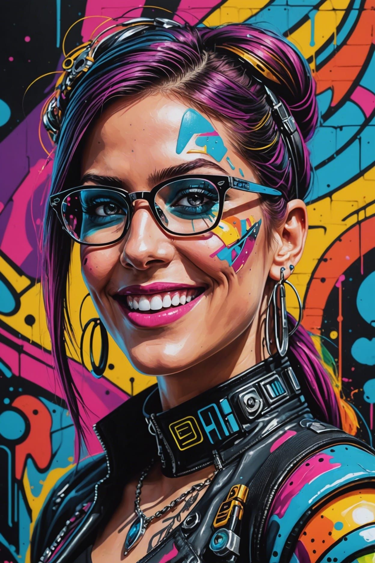 Psychedelic Cyber Queen in Cyberpunk Style