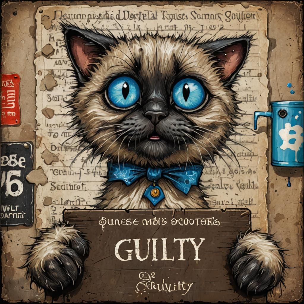 Guilty Siamese Cat in Dark Fantasy Art