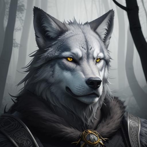 Mystical Wolf-Hybrid Portrait in Fantasy Art Style