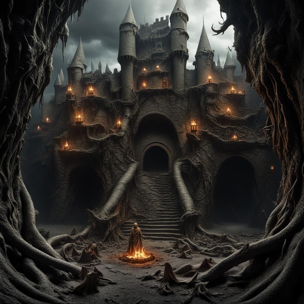 Disturbing Orcs Crawling in Underground Castle: Horror Art