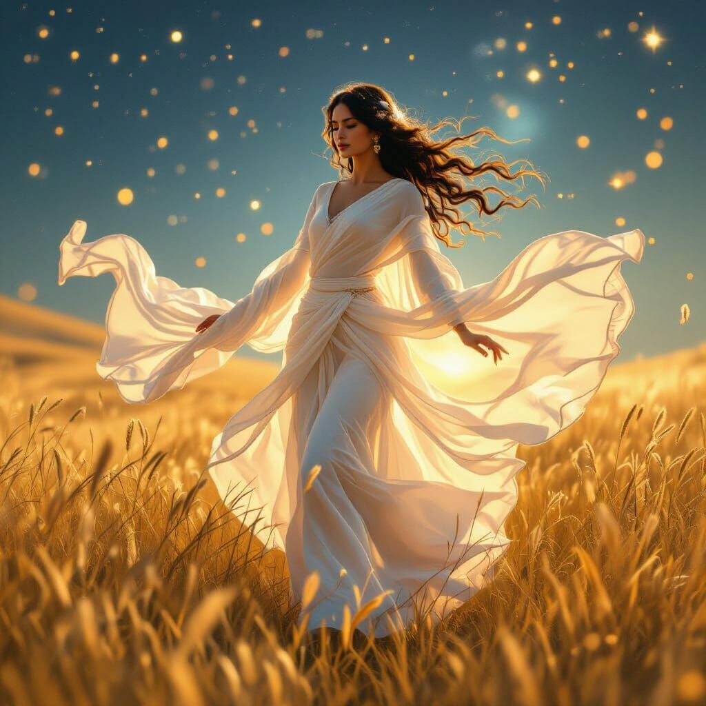 Ethereal Wind Spirit Dancing in Golden Autumn Air